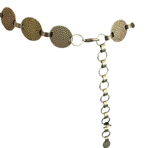 Vintage Hammered Metal Disc Chain Belt Adjustable Length Bronze & Silver Tones - Picture 3 of 11